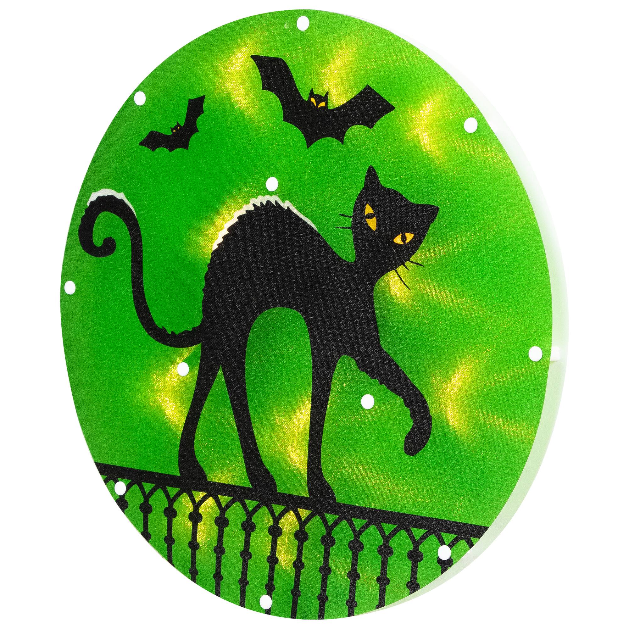Lighted Black Cat Halloween Window Silhouette